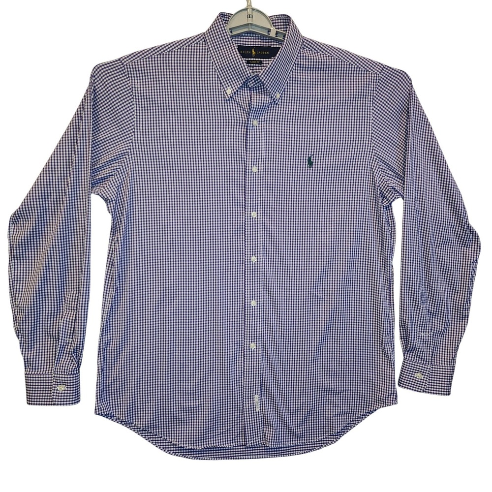 Polo Ralph Lauren Classic Fit Gingham Performance‎ Shirt Purple White Mens Large